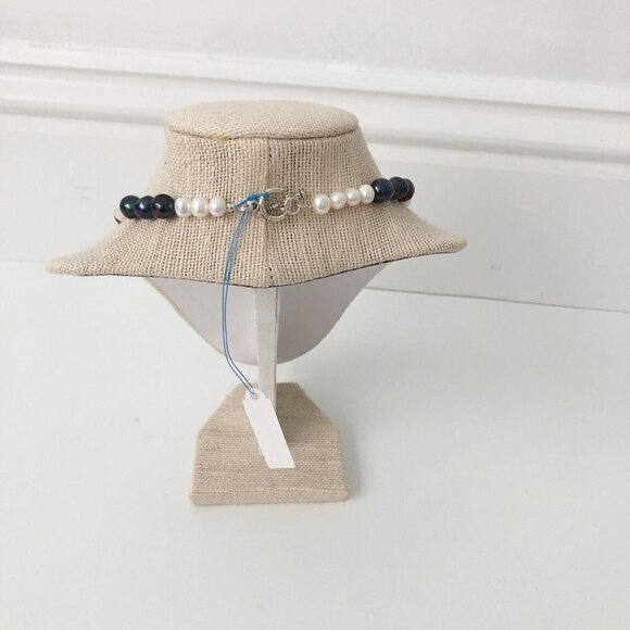 NWT Genuine Black Pearls & White Pearls Necklace Beaded - Picture 4 of 5